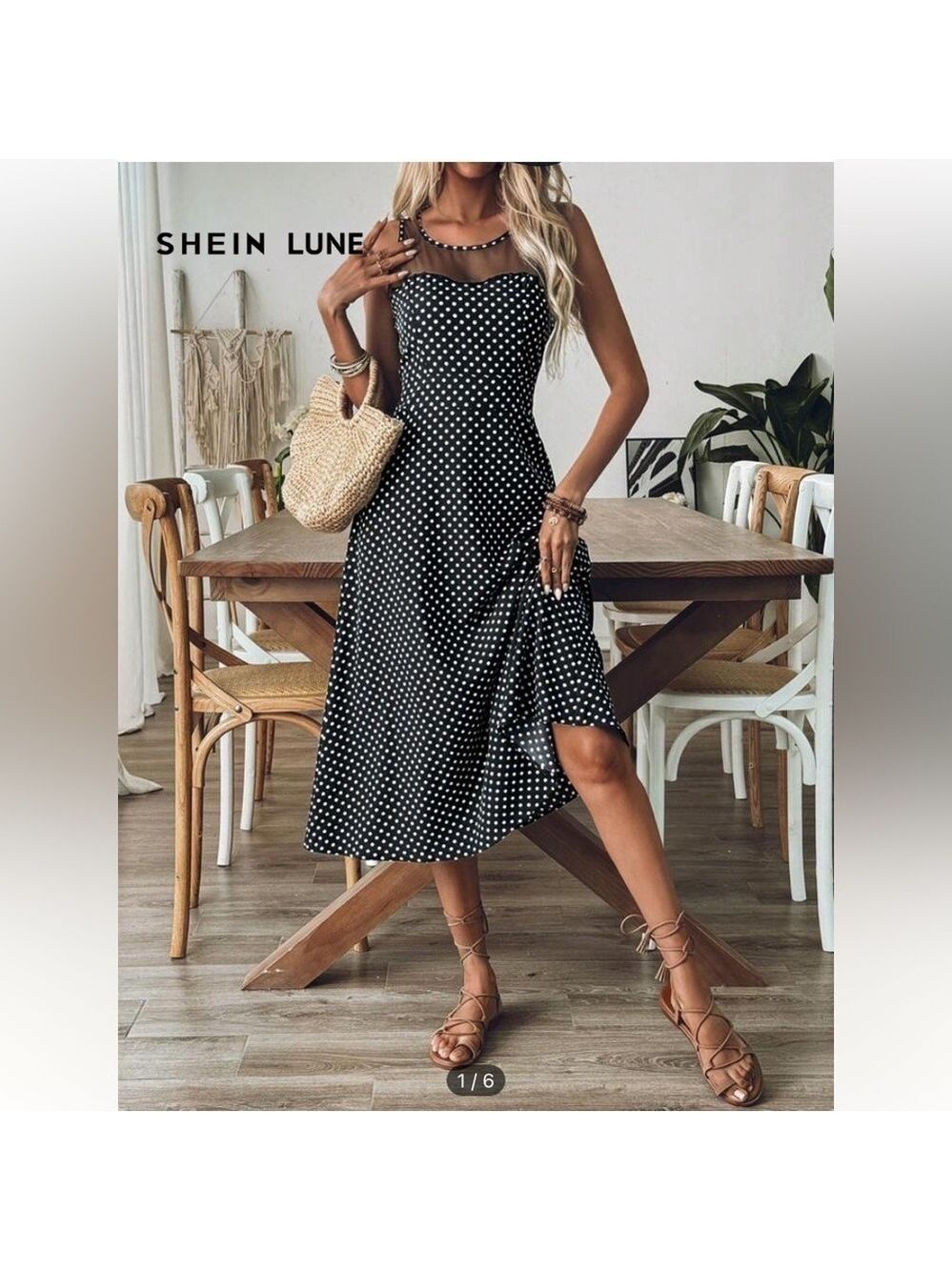 Polka Dot Mesh Patchwork Dress Black / US 12(XL)